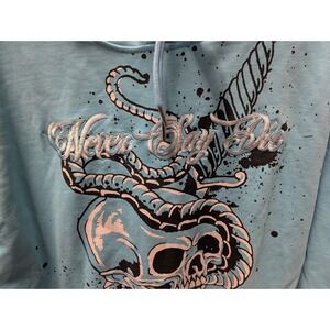 Watson Never Say Die Hoodie Mens 2XL Carolina Blue Skull Grim Reaper Graphic NWT